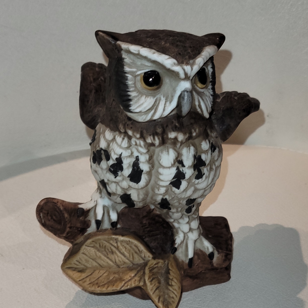 Vintage Charming Brown and White Owl Figurine